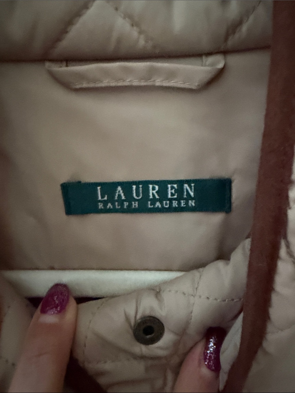 Lauren Ralph Lauren Cream Quilted Puffer with Brown Trim - Picture 2 of 5